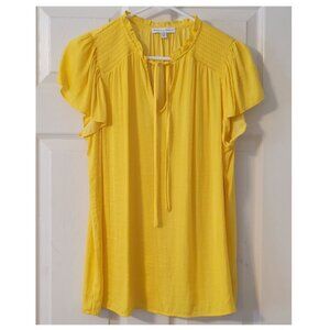 Maison d'Amelie Anthropologie faux silk butterfly sleeve BLOUSE Yellow M